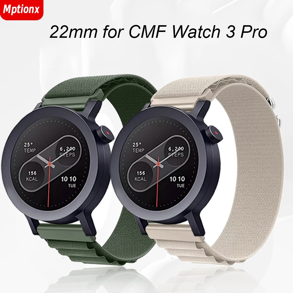 حزام حلقة من النايلون لساعة CMF 3 Pro Smartwatch سوار معصم رياضي قابل للاستبدال لـ CMF بواسطة Nothing Watch 3 Pro 22 مللي متر ملحقات الفرقة