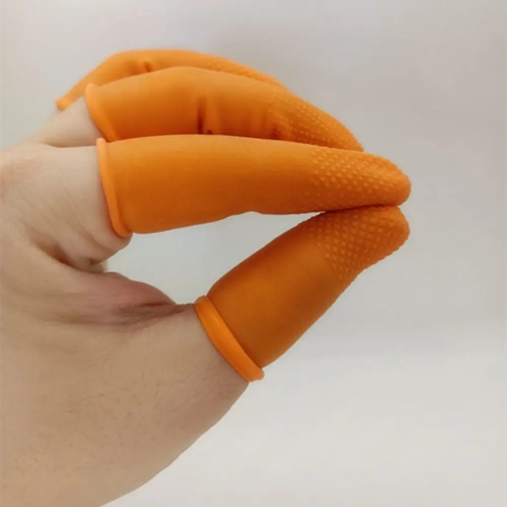 100pcs Wear Resistant Rubber Finger Cover Anti-Static Soft Non-slip Gloves Disposable Orange Latex Finger Cots Nail Industry