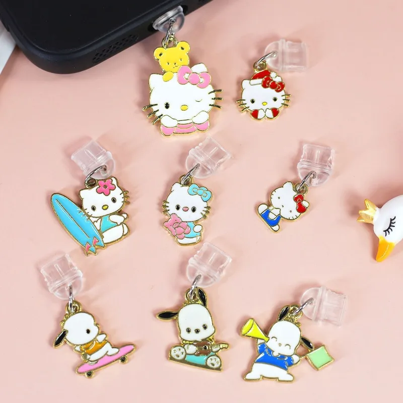 HelloKitty Cartoon Mobile Phone Dustproof Plug Pendant Pochacco Alloy Jewelry Accessories Sanrios DIY Phone Hanging Girl Gift