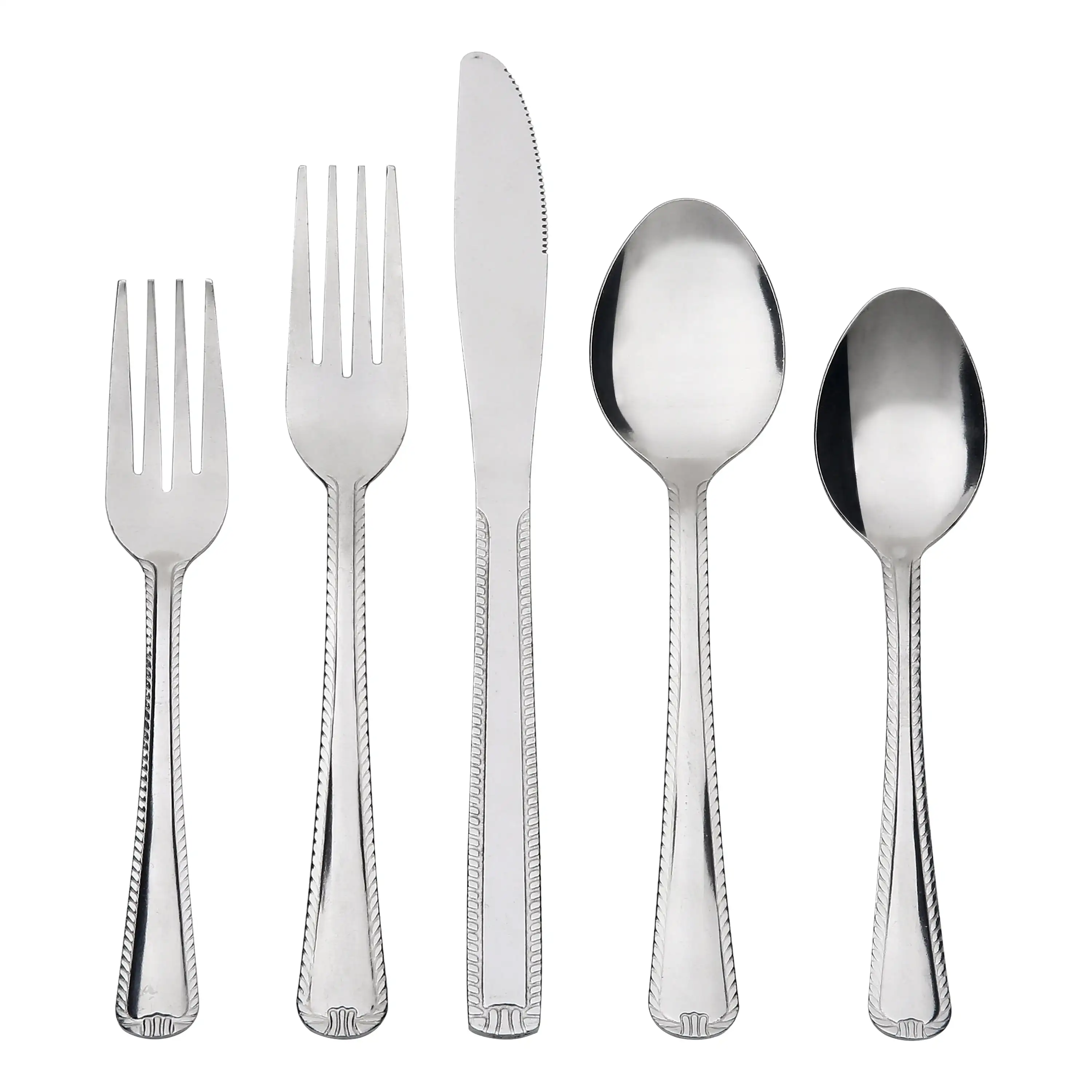 مجموعة أدوات المائدة الفضية المكونة من 49 قطعة من الدانتيل المقاوم للصدأ مع منظم صينية، خدمة لـ 8 3.11 رطل