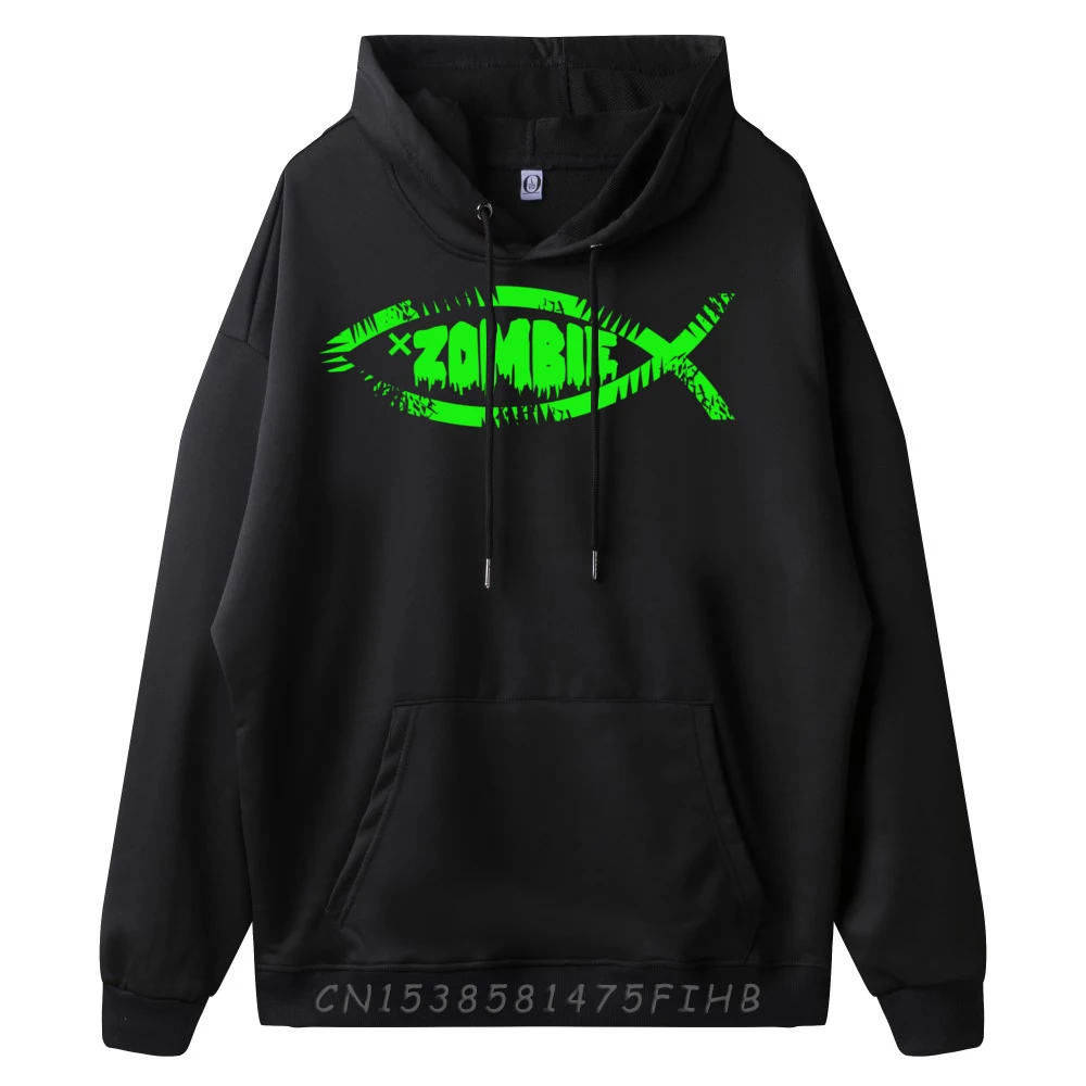 Zombie Darwin Evolution Fish Atheists Nonbeliever Plain Pullover Hoodies Wholesale Skin-Friendly And Soft Hoodie Men