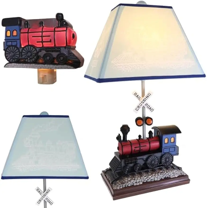 Train Table Lamp with Matching Night Light - Fantastic Hand Painted Details