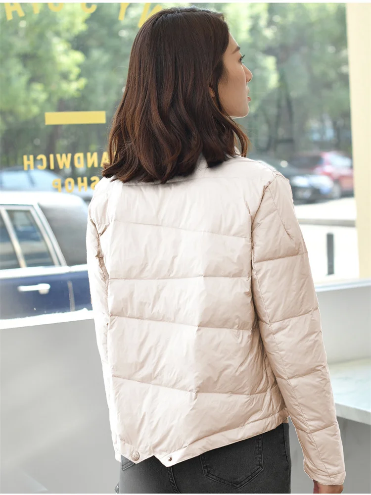 Women Light Thin White Duck Down Coat Warm Down Jacket 2024 New Autumn Winter Ladies Slim Single-breasted Short Puffer Parkas