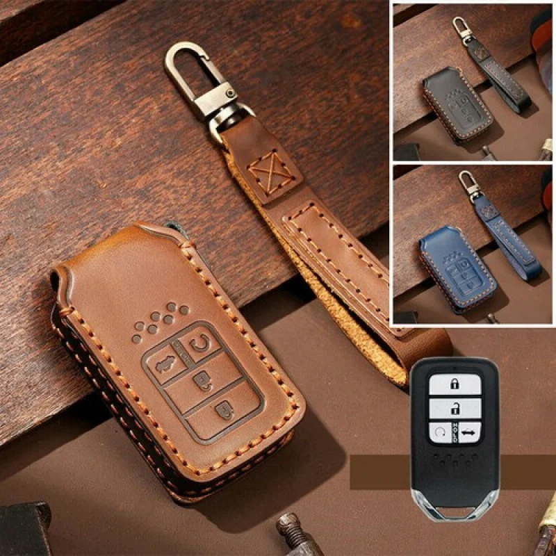 

A+ Genuine Leather Car Key Fob Case Cover Bag For Honda Accord CR-V HRV Civic Pilot