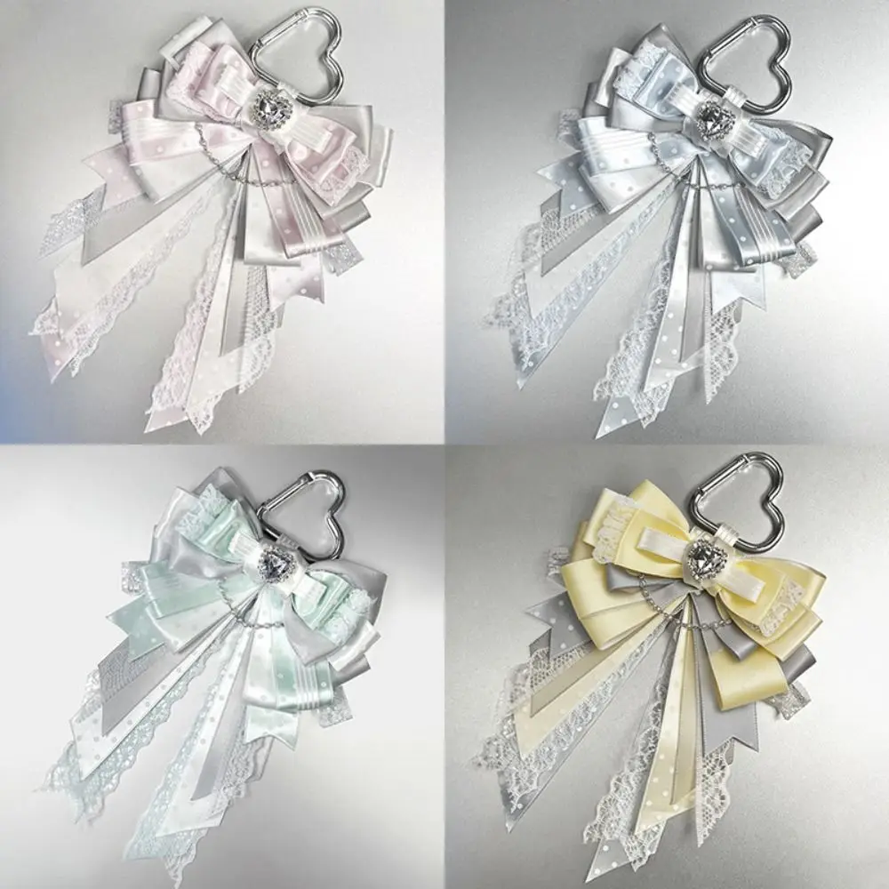 Pendant Style Bow Ribbon Keychain Handmade Pink Lace Bow Backpack Pendant Itabag Decoration Accessories