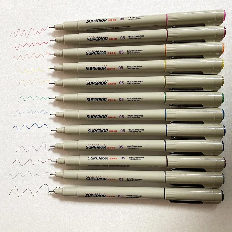 12 لون رسم ميكرون القلم 0.5 مللي متر متفوقة إبرة قلم رسم بطانة رفيعة بيجما رسم مانغا أنيمي ماركر غرامة اللون جديد