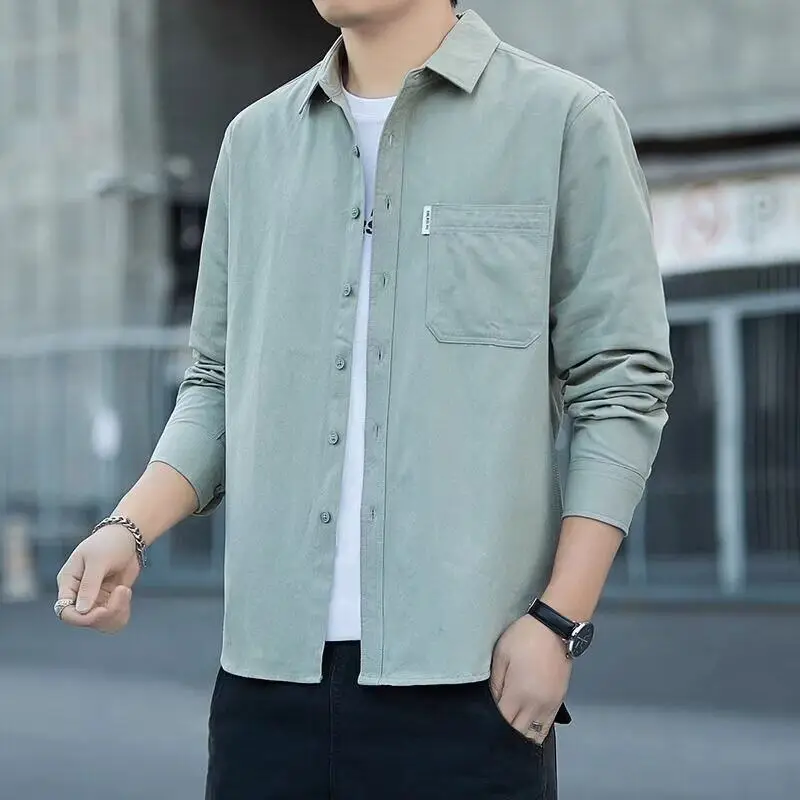 Men's Long Sleeve Casual Shirt Loose Fit Spring Summer Business Casual Workwear Jacket with Pocket Regular Length Inner Wear