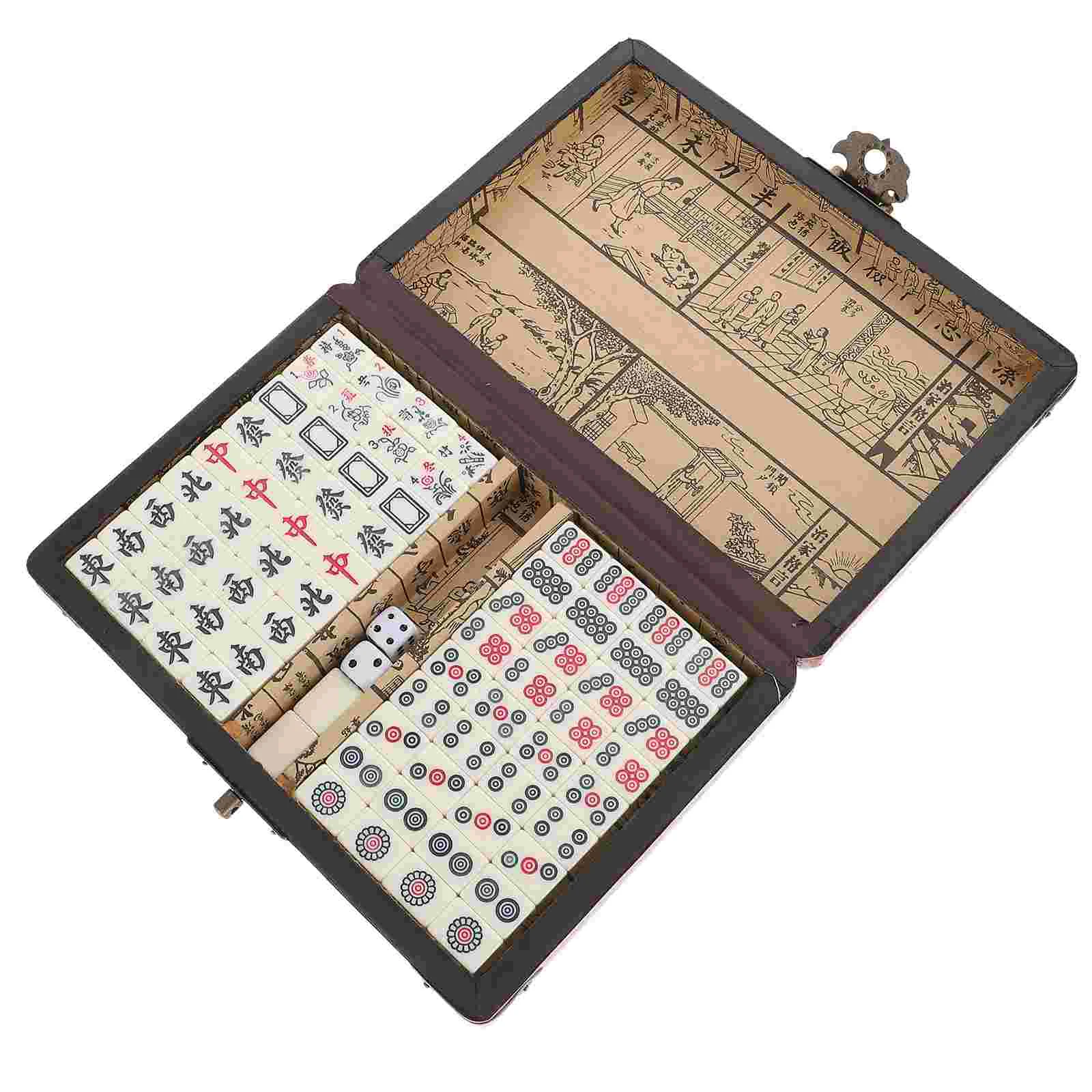 1 Set Portable Chinese Numbered Mahjong Set Set with Carry Box for Travel Chinese Mahjong Game