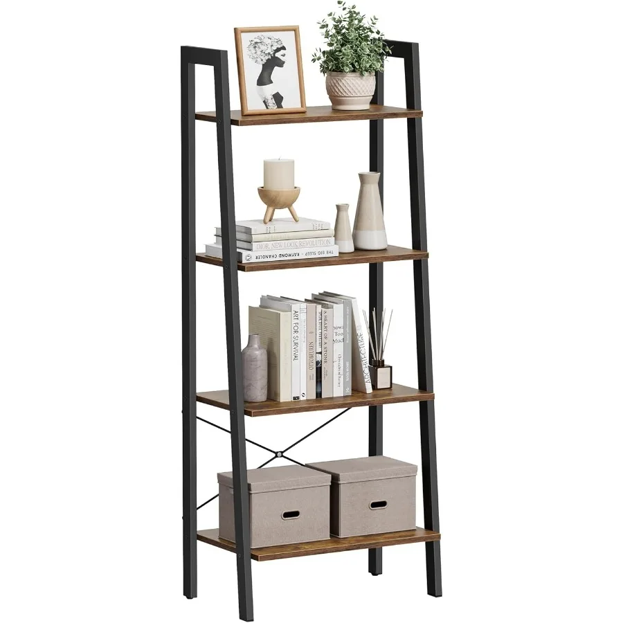 Ladder Shelf, 4-Tier Bookshelf, Storage Rack, Bookcase with Steel Frame, for Living Room, Home Office, Kitchen, Bedroom