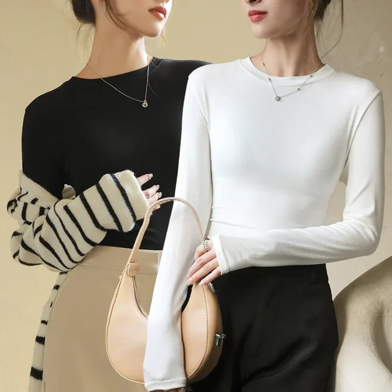 

Women Long SleeveTShirt Spring Autumn Solid Slim Fit Casual Shirts Female Pullovers Basic Tee Y2k Clothes Streetwear Crop Tops