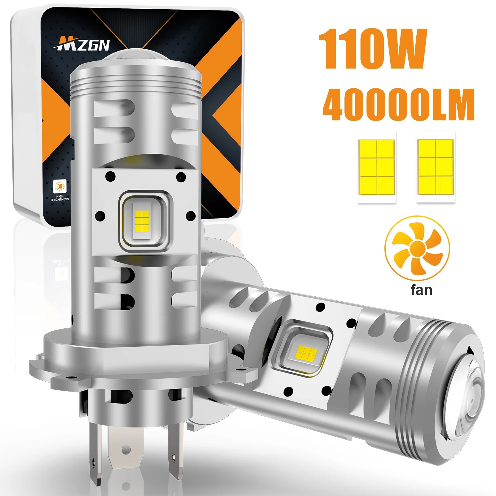 

MZGN 2Pcs H4 9005 9006 9012 H11 HB3 HB4 H7 H18 Bi LED Projector Lens Headlight Bulb Turbo 30000lm Lamp,Car Led Lights 6000K ﻿