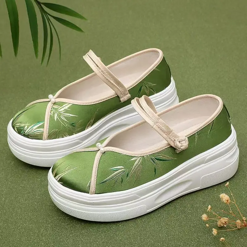 

Новые женские туфли Hanfu на толстой подошве в этническом стиле, легкие нескользящие туфли Cheongsam с круглым носком и низким берцем, юбки с конским лицом, обувь