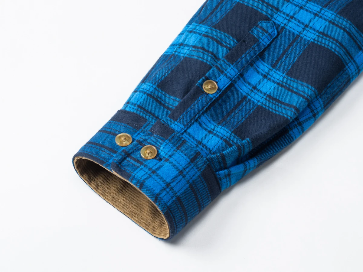 MAGCOMSEN Men's Cotton Flannel Shacket Plaid Shirt Long Sleeve Corduroy Collar 2 Chest Pockets Casual Work Overshirt Outdoor