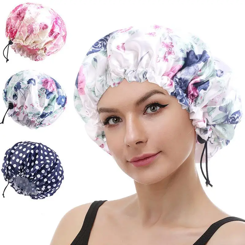 Printed Reusable Shower Cap, 1 Piece Waterproof Elastic Shower Cap, Double Layer Shower Cap For Bathroom