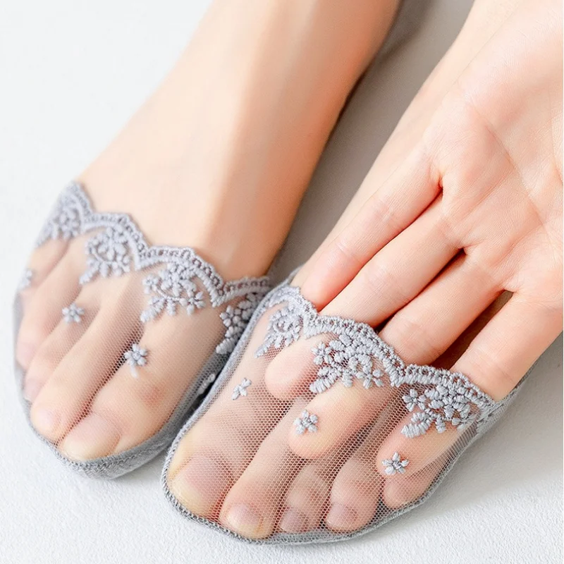 Women's Invisible Lace Socks No Show with Anti Slip Gel Grips Stay on Heel Ultra Thin Comfortable Socks for Summer Fashion image 5