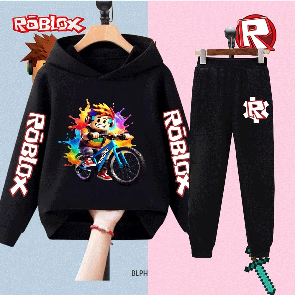 

Детский комплект с капюшоном Roblox для мальчиков и девочек, толстовка с мультяшным принтом и штаны, детская повседневная спортивная одежда, осенне-зимняя одежда, одежда
