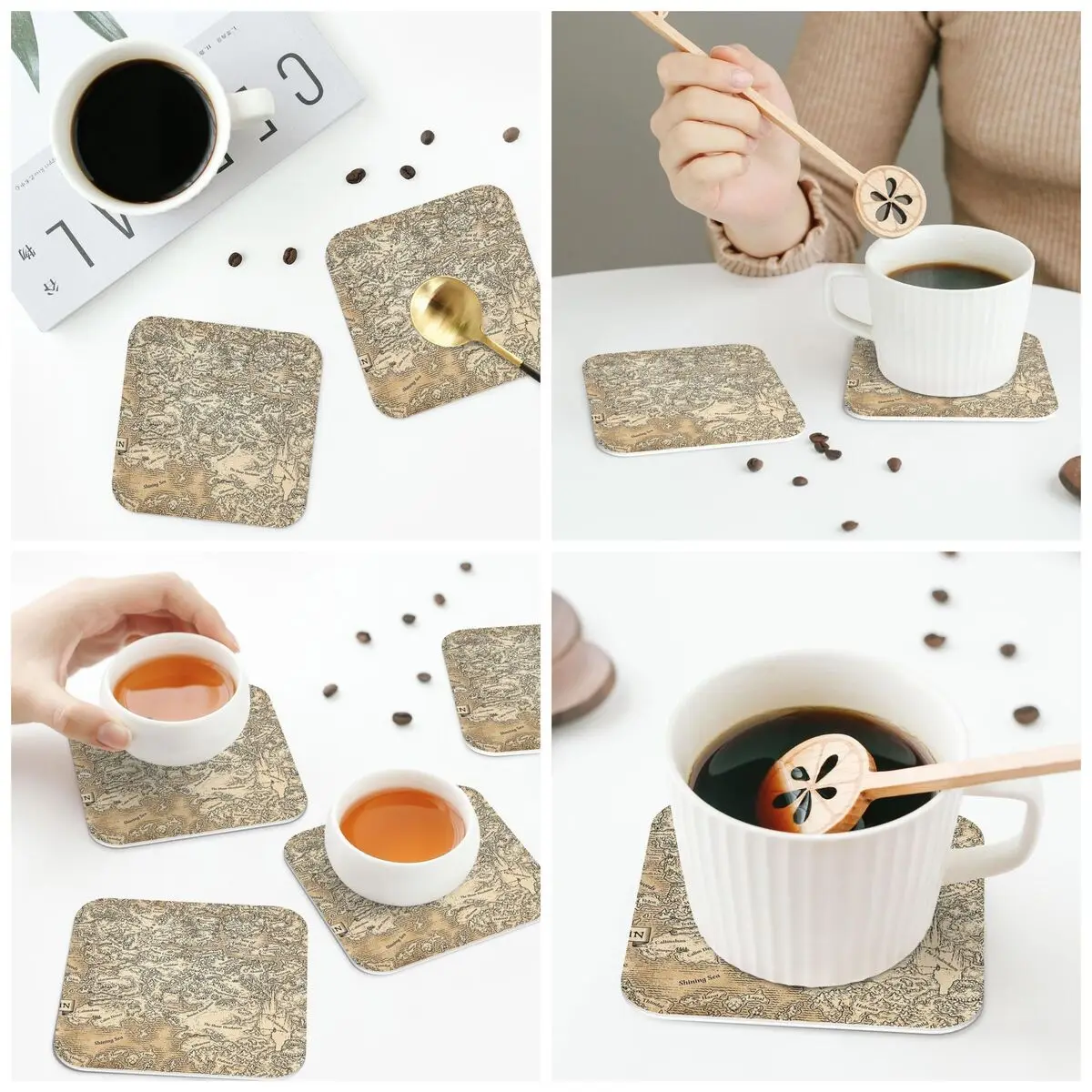 Annotated Map Of Faerun Coasters Kitchen Placemats Waterproof Insulation Cup Coffee Mats For Decor Home Tableware Pads Set of 4