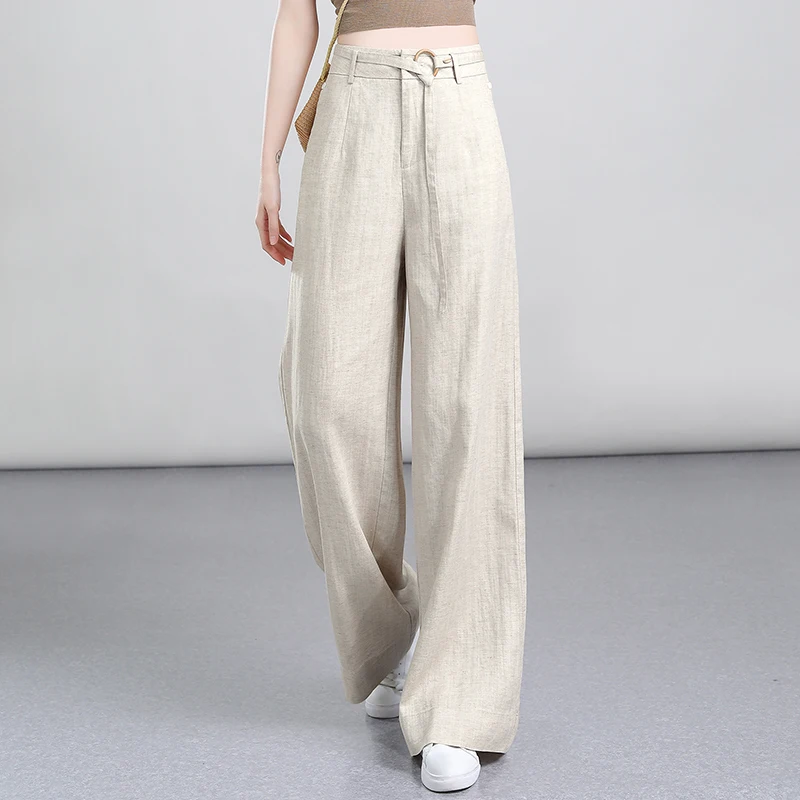 

Faionable Linen Wide Leg Pants Women Summer Thin New Rellie Lyocell Straight Loose Drape Cotton Linen Trousers