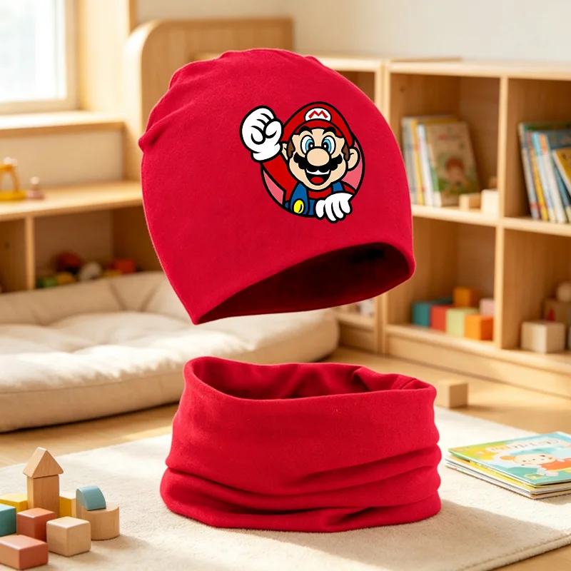 Super Bros Series Hat Scarf Set Thin Hot Game Cotton Cap Scarves Suit Spring Autumn Cartoon Neck Collar Funny Birthday Gift
