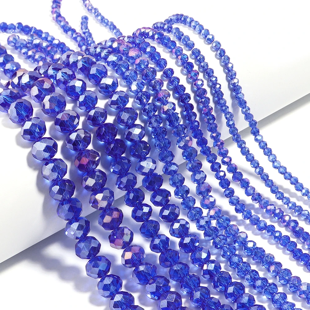1 Strang 3 4 6 8 10 mm Rondelle facettierte Kristallperlen blaues AB-Glas lose Distanzperlen für DIY-Schmuckherstellung, Armbandzubehör
