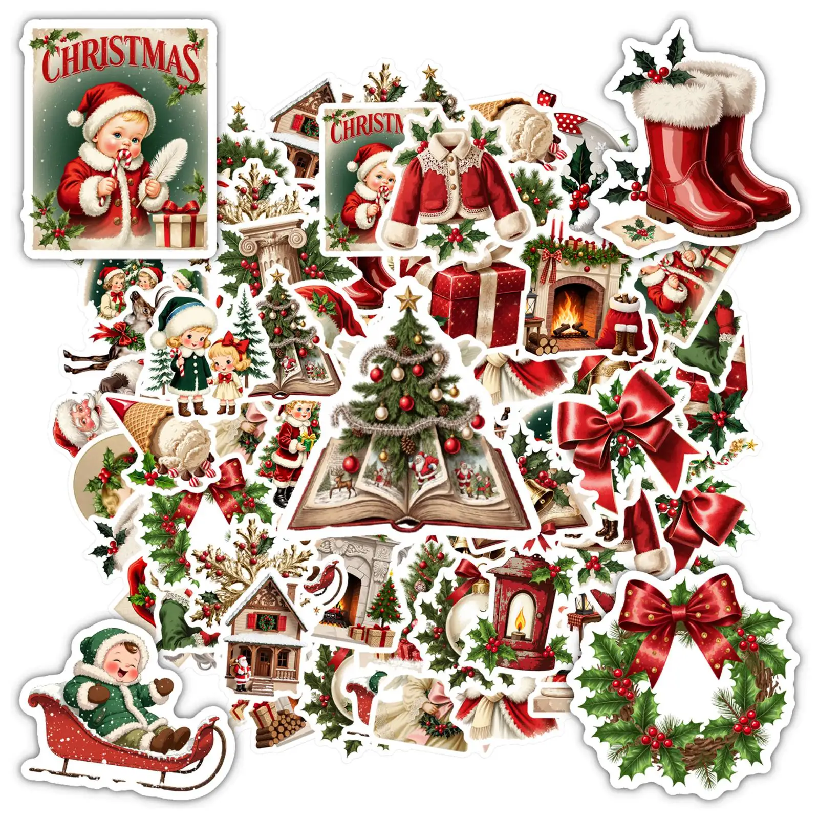 

35pcs Festive Reindeer Stickers Vintage Christmas DIY Stickers Christmas Decor Stickers For DIY Phone Laptop Scrapbook Bike