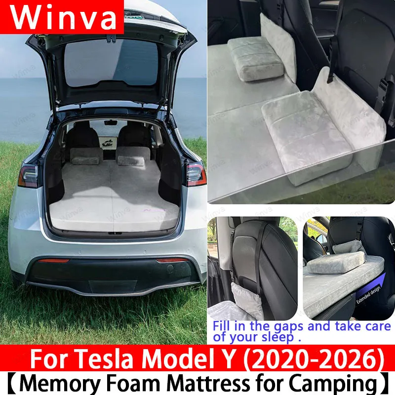 Foldable Memory Foam Car Mattress for Tesla Model Y Juniper 2025-2026,Portable Camping & Road Trip Sleeping Pad with Travel
