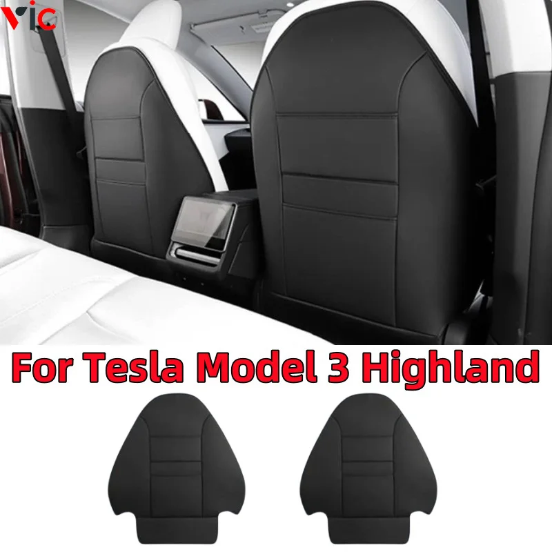 For Tesla Model 3 Highland 2024 PU Leather Seat Back Kick Protectors Backseat Mats Organizer Pocket Waterproof Scratch proof