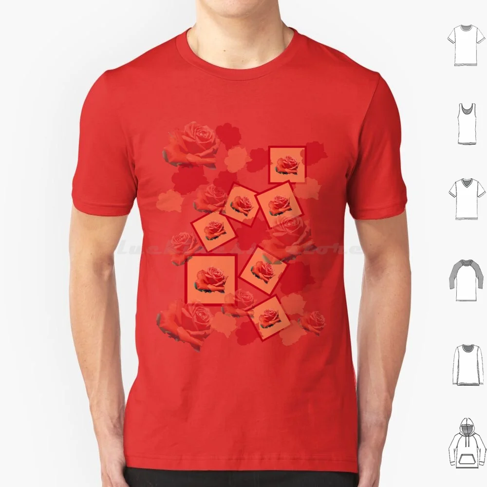 Red Rose T Shirt Cotton Men Women DIY Print Red Rose Green Leaf Flower Flowers Roses Flora Floral Leaves Tiny Small Miniature