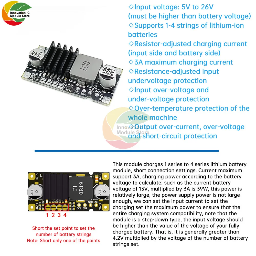 DC5~26V Buck Converter 1S 2S 3S 4S Lithium Battery Charging Protection Board Current Adjustable Regulator Power Module