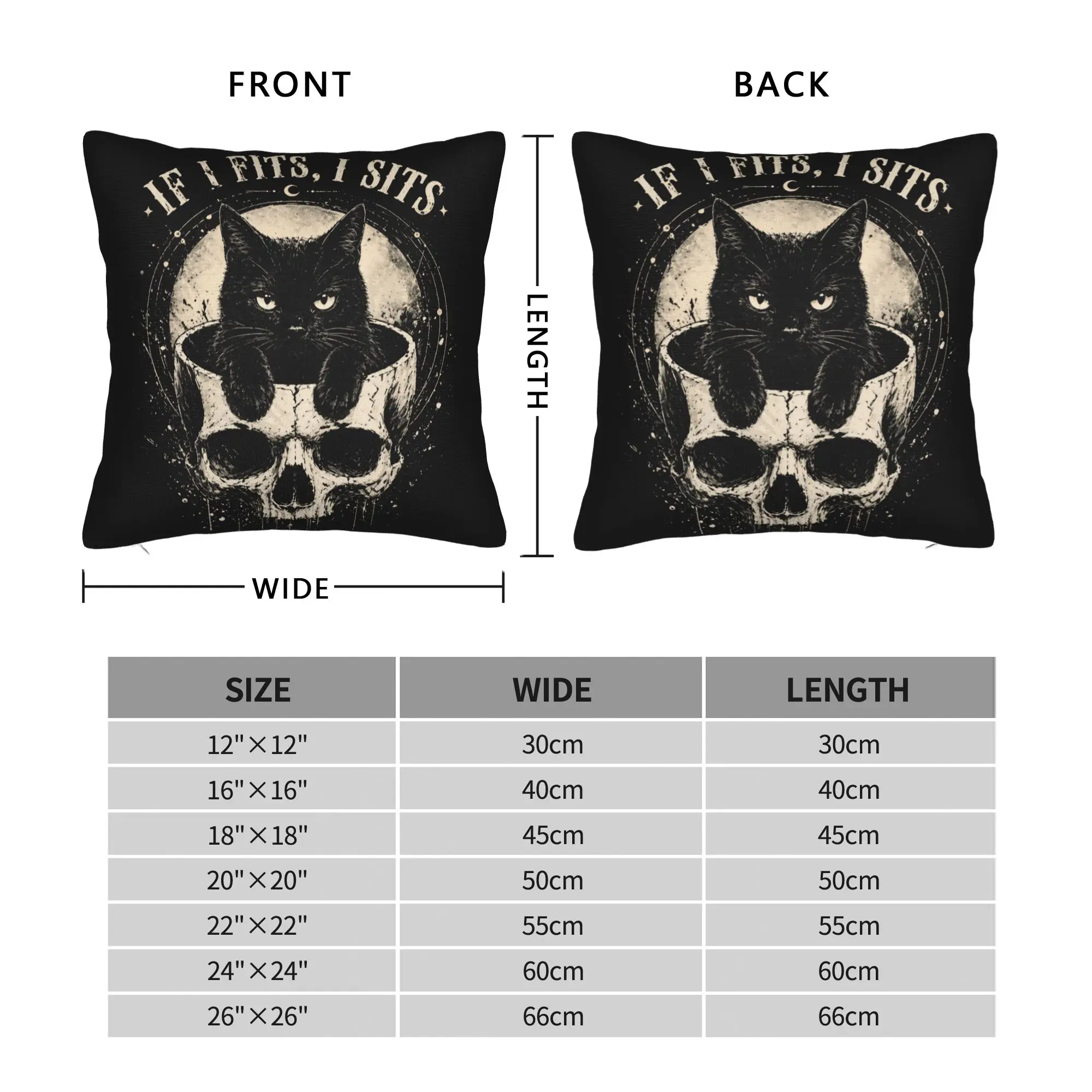 If I Fits I Sits Funny Cat Skull Gothic Retro Grunge Vintage Pillowcases  Retro Trendy Pillow Case For Living Room Pillow Cover