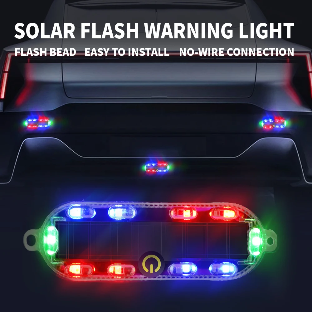 HL Car Solar Charging-free Explosion-proof Safety Light Motorcycle Brake Tail Light Modified Flash Light Red Blue off-road use