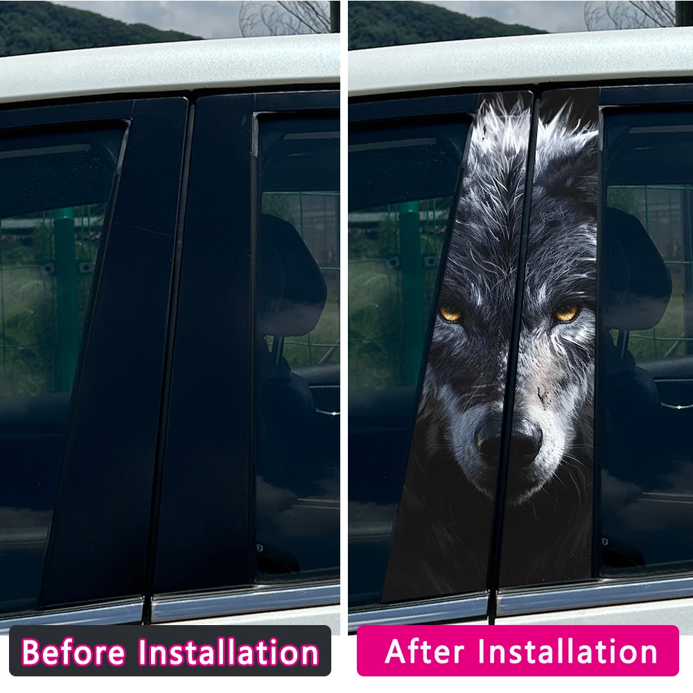 1/2pcs Wolf Head Car Stickers Auto B Pillar Waterproof Animal Decor Cover Scratches Car Doors Pillar Vinyl Decals