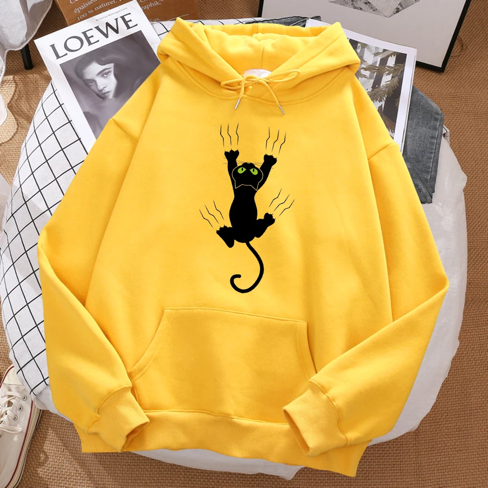 Naughty Black Cat Printed Man Hoody Hip Hop Comfortablesweatshirt Cartoons Soft Hooded Harajuku Warm Fleeceunisex Sportswears