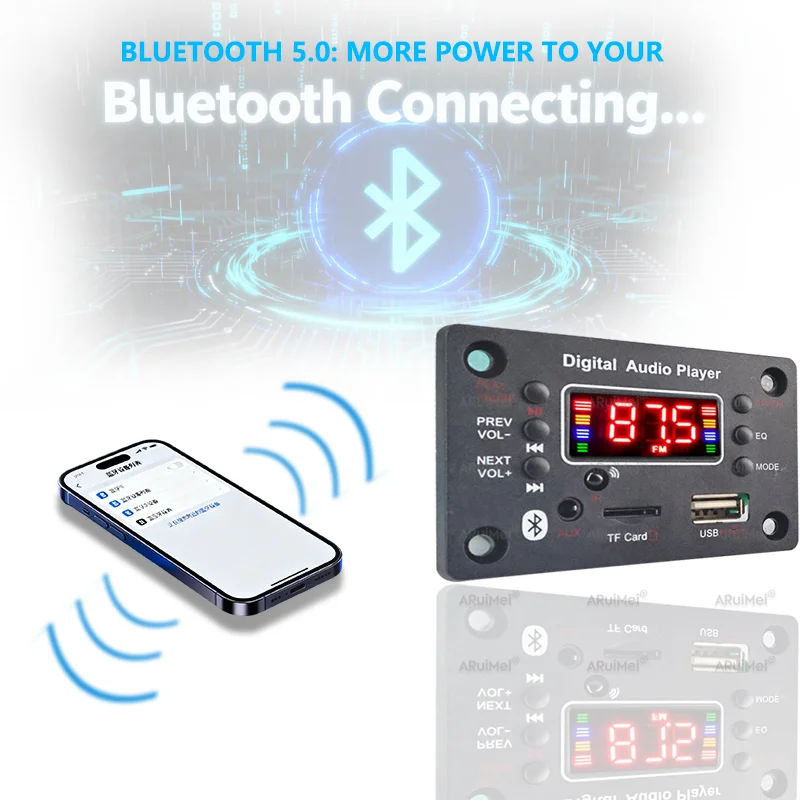 2x25W 50W Bluetooth Audio Amplifier Complete Kit with Aluminum Case, Remote Control Color Box, DC 6-18V for Car Home DIY Speaker image 5