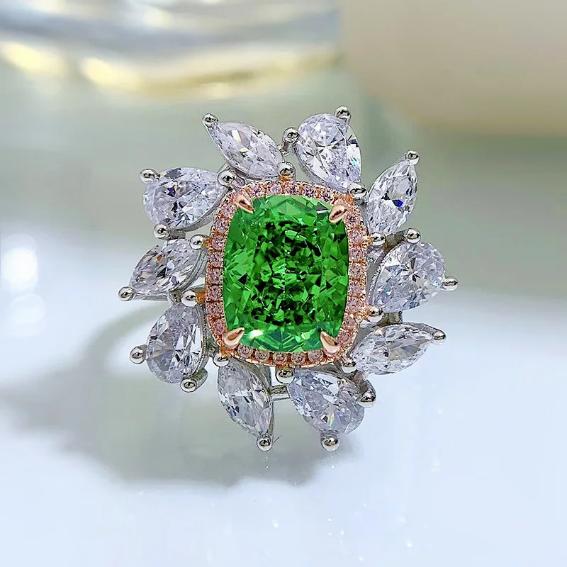 S925 Silver Ring Mint Green 8 * 10 Radian Ice Cut Fashion Versatile Ring Jewelry