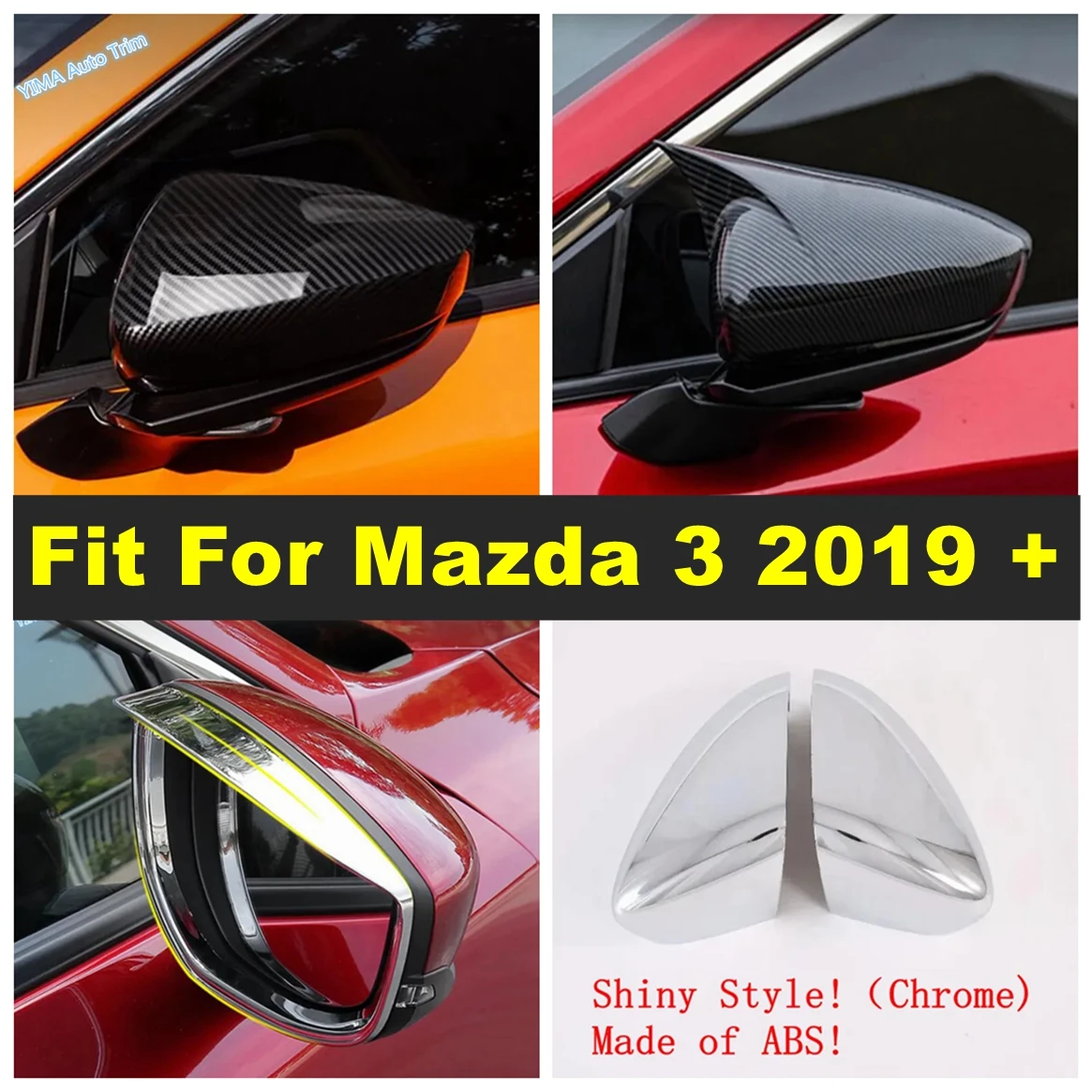 

Shiny / Carbon Fiber Rear View Rearview Mirror Rain Eyebrow Protection Cover Trim For Mazda 3 2019 - 2023 Exterior Accessories