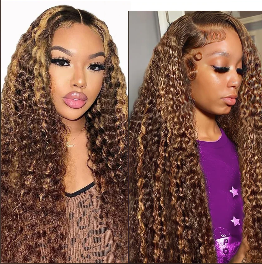 5x5 Highlight Lace Front Perücke aus Echthaar, 30 Zoll, 4/27 Ombre Deep Wave Lace Front Perücke aus Echthaar, vorgezupft mit Baby Hair, 250 Dichte, Honigblonde Lockenperücken