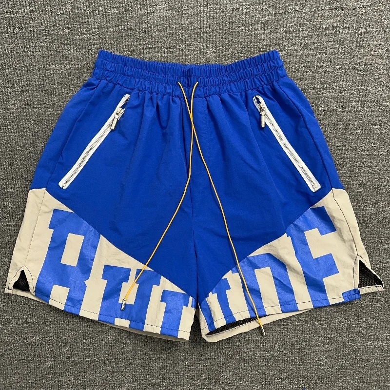 High Street Colour blocking Letters Printing Brand Shorts High Quality Mens Womens Summer Vintage Loose Shorts