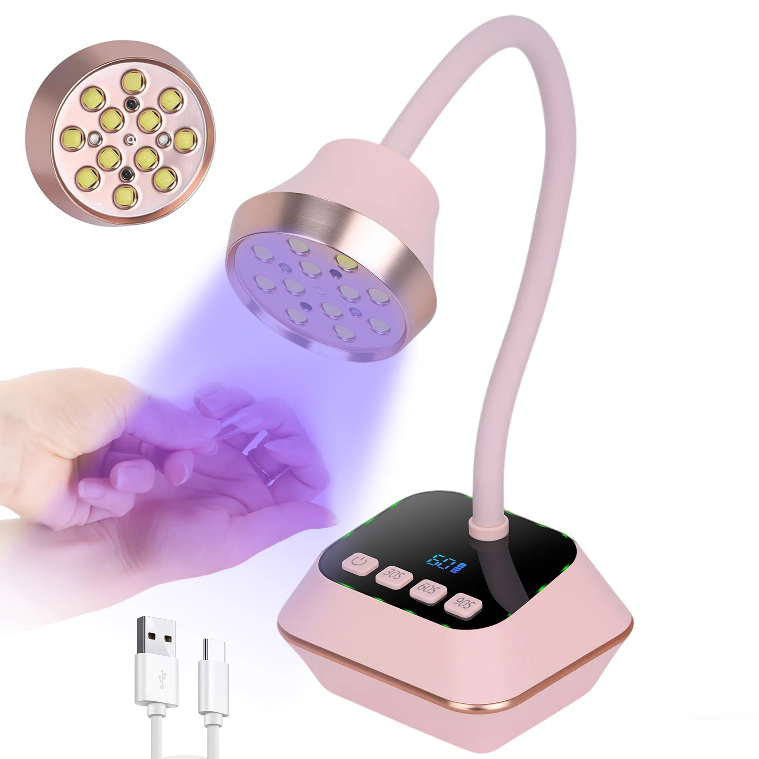 

Портативная УФ-лампа для сушки гель-лака, USB-заряжаемая, с датчиком и цветной подсветкой для домашнего салона