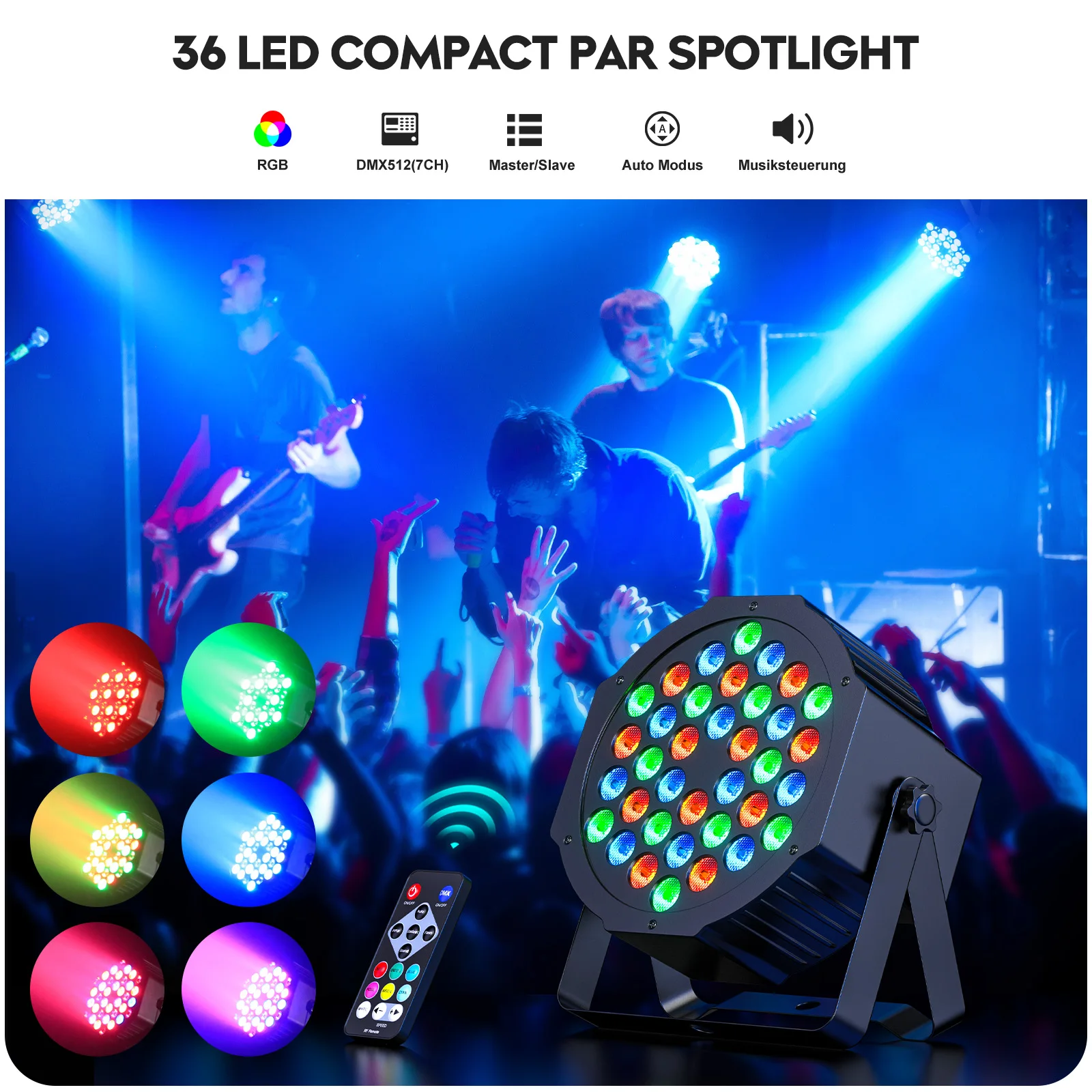 Somspot 4PCS Par Lights with Bag 36LEDs RGB Stage Par Light Remote Control DJ Party Lights for Disco Concert Wedding Theater