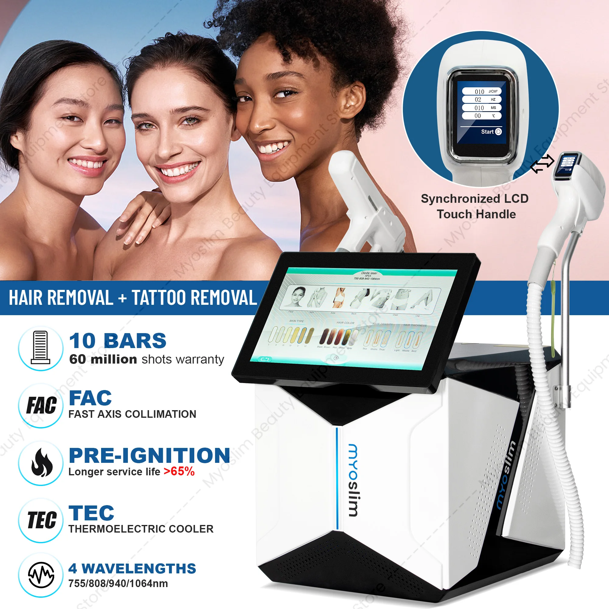 808 Professional 2 IN 1 4 Wavelength Lase Beauty System with Diode Lase Hair Removal and Picosecond Lase Technology
