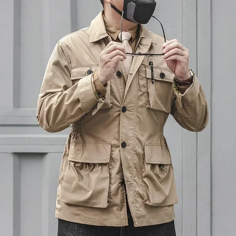 Safari Jacket Men Tactical Windbreaker Outdoor Multi-pocket  Vintage Casual Coats Spring Autumn Hiking Camo Amekaji Hunter - Image 6