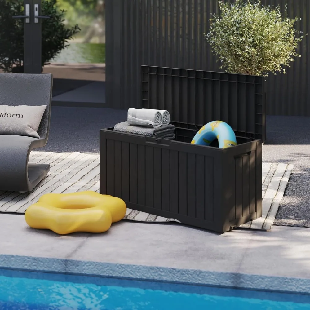 صندوق تخزين خارجي مقاوم للماء مع عجلات، صندوق سطح قابل للقفل سعة 90 جالونًا لتخزين الوسادة والحديقة، صندوق راتينج مقاوم للأشعة فوق البنفسجية #4