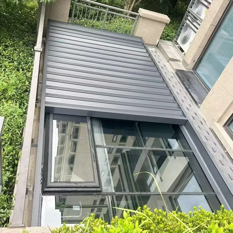 Modern smart telescopic sunroom aluminum alloy canopy electric flat sun shade villa courtyard waterproof and thermal insulation
