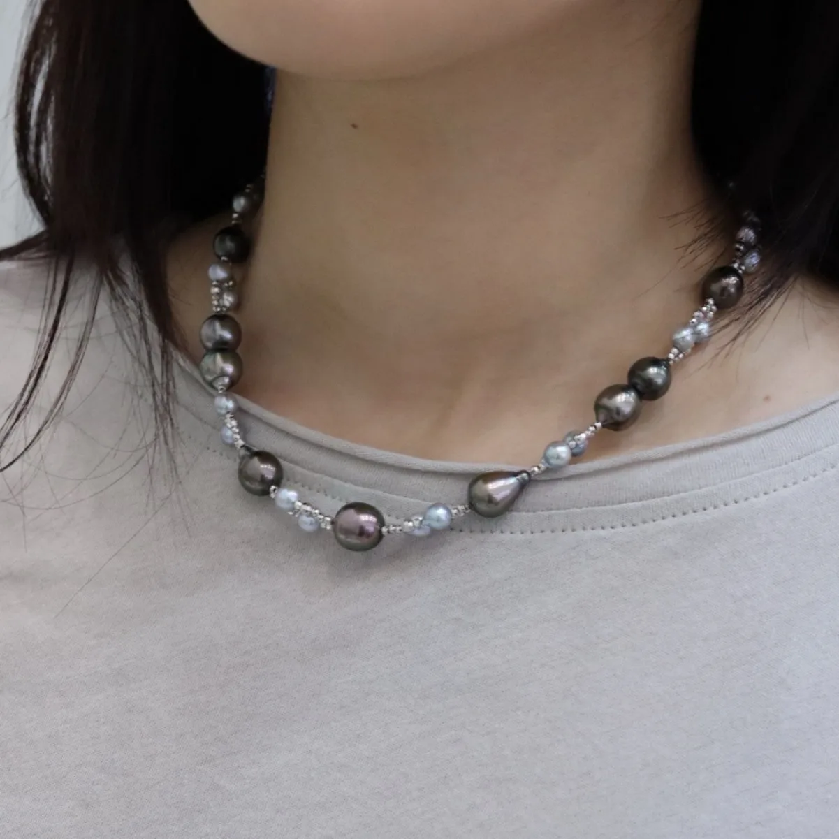 Tahitian & Madama Akoya Baroque Pearl Woven Necklace 10-11mm 925 Silver High-end Design Luxury Choker for Women