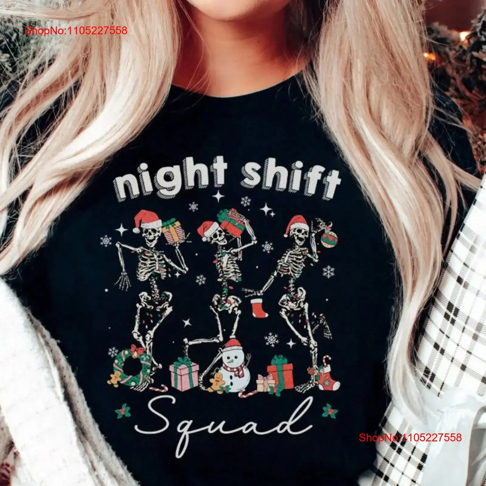 Night Shift Squad Christmas T shirt Funny Nurse Rn Crew Xmas Merry Happy Holidays Winter Skeletons Nursing Humor vintage Casual