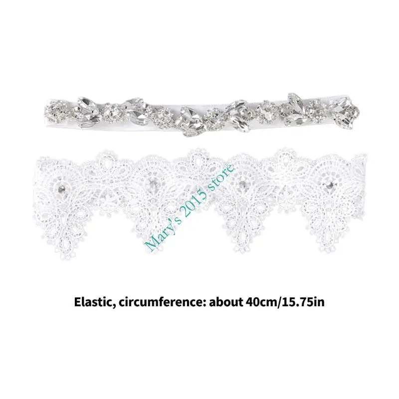 2PCS Elegant Bridal Garter with Rhinestones Decors for Wedding Ceremony Dressingup Lace Leg Garters for Special Event