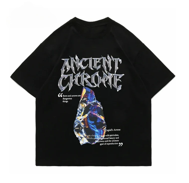 Unisex Summer Vintage Metal Letter Graphic T Shirt Crystal Stone Print Oversized Loose Short Sleeve Cotton Streetwear Casual Top