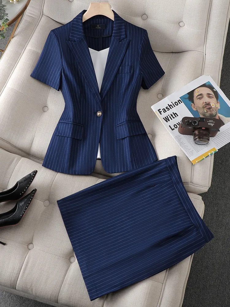 

Женский тонкий летний пиджак Slim Fit с коротким рукавом в полоску для профессиональной работы на ресепшене отеля, для офиса и повседневной носки, модный.