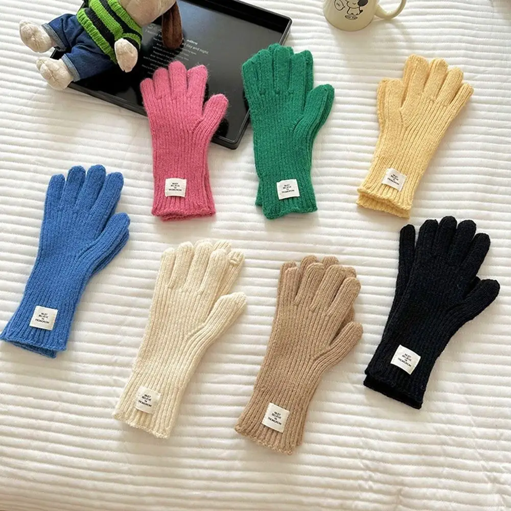 Guantes de punto de Color caramelo para pantalla táctil, guantes cálidos para estudiantes, guantes de lana de Color sólido, mitones a prueba de viento para exteriores, Invierno